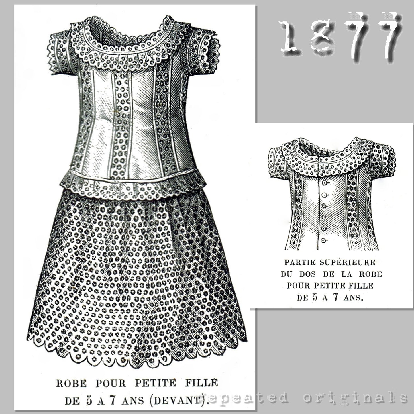 1877 Dress for Girl 5 - 7 Years Sewing Pattern - INSTANT DOWNLOAD PDF