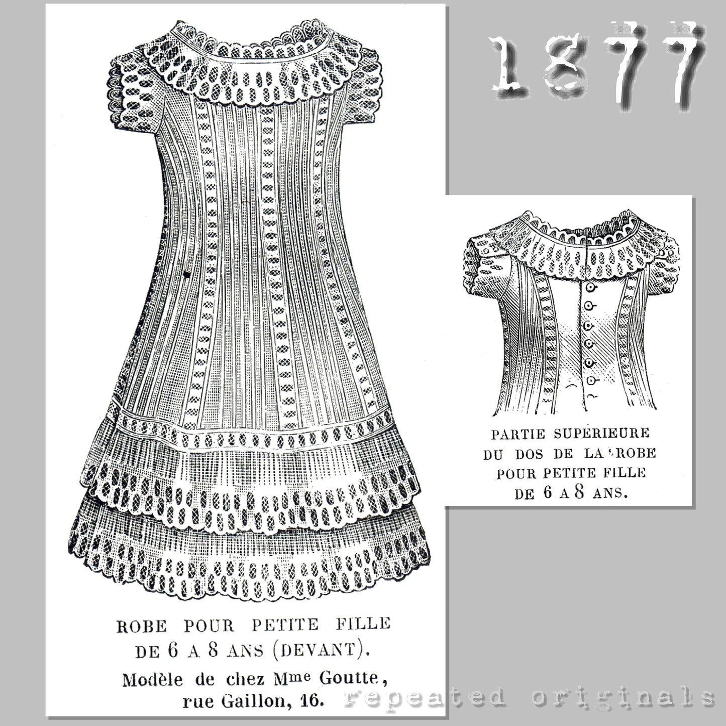 1877 Dress for Girl 6 to 8 Years Sewing Pattern - INSTANT DOWNLOAD PDF