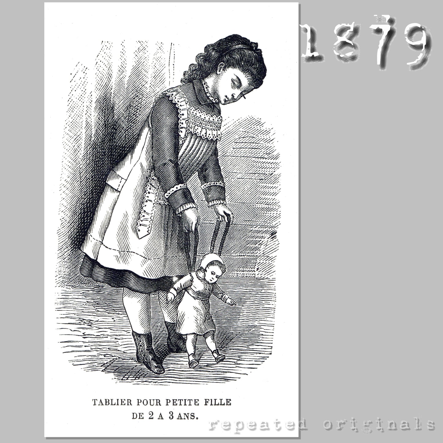 1879 Apron for Girls 2 to 3 Years Sewing Pattern - INSTANT DOWNLOAD PDF