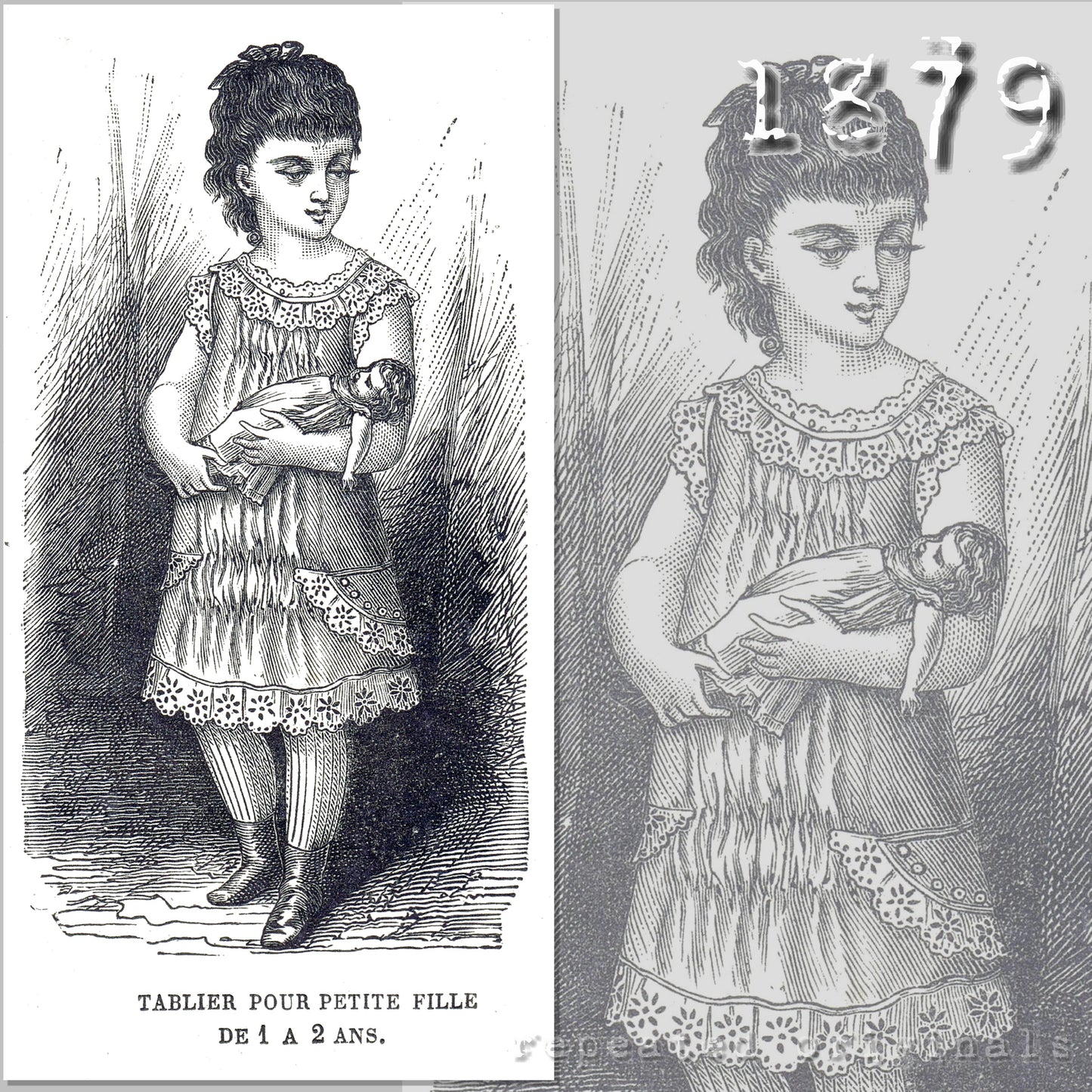 1879 Apron for Girls 1 - 2 Years Sewing Pattern - INSTANT DOWNLOAD PDF