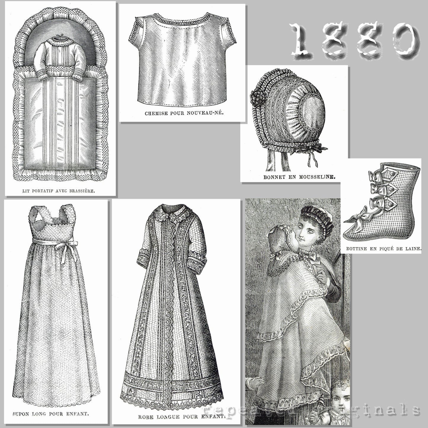 1880 Infant Clothing & Portable Bed Sewing Pattern - INSTANT DOWNLOAD PDF