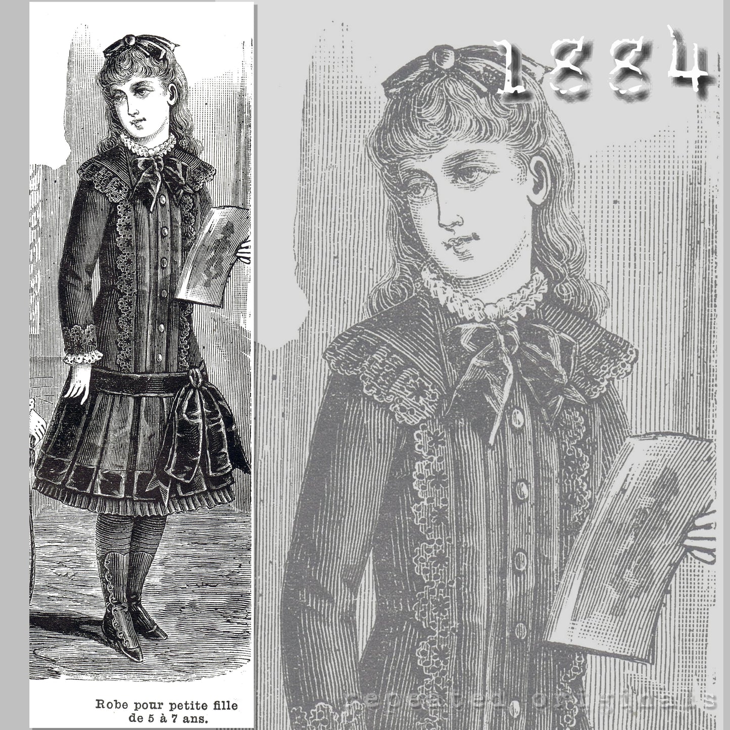 1884 Dress for Girl 5 to 7 Years Sewing Pattern - INSTANT DOWNLOAD PDF
