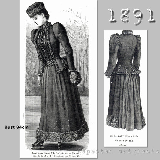 1891 Dress for Girls 14-16 Years Sewing Pattern - INSTANT DOWNLOAD PDF