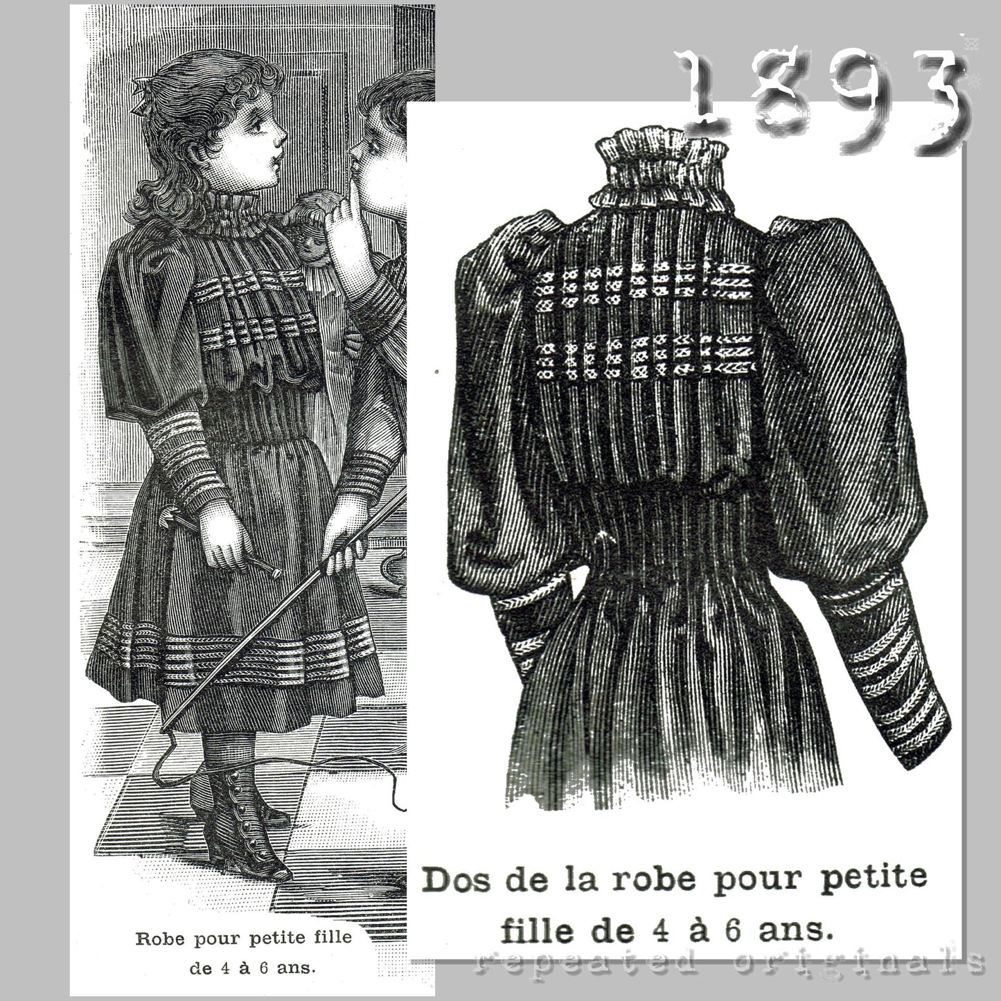 1893 Dress for Girl aged 4 - 6 Years Sewing Pattern - INSTANT DOWNLOAD PDF
