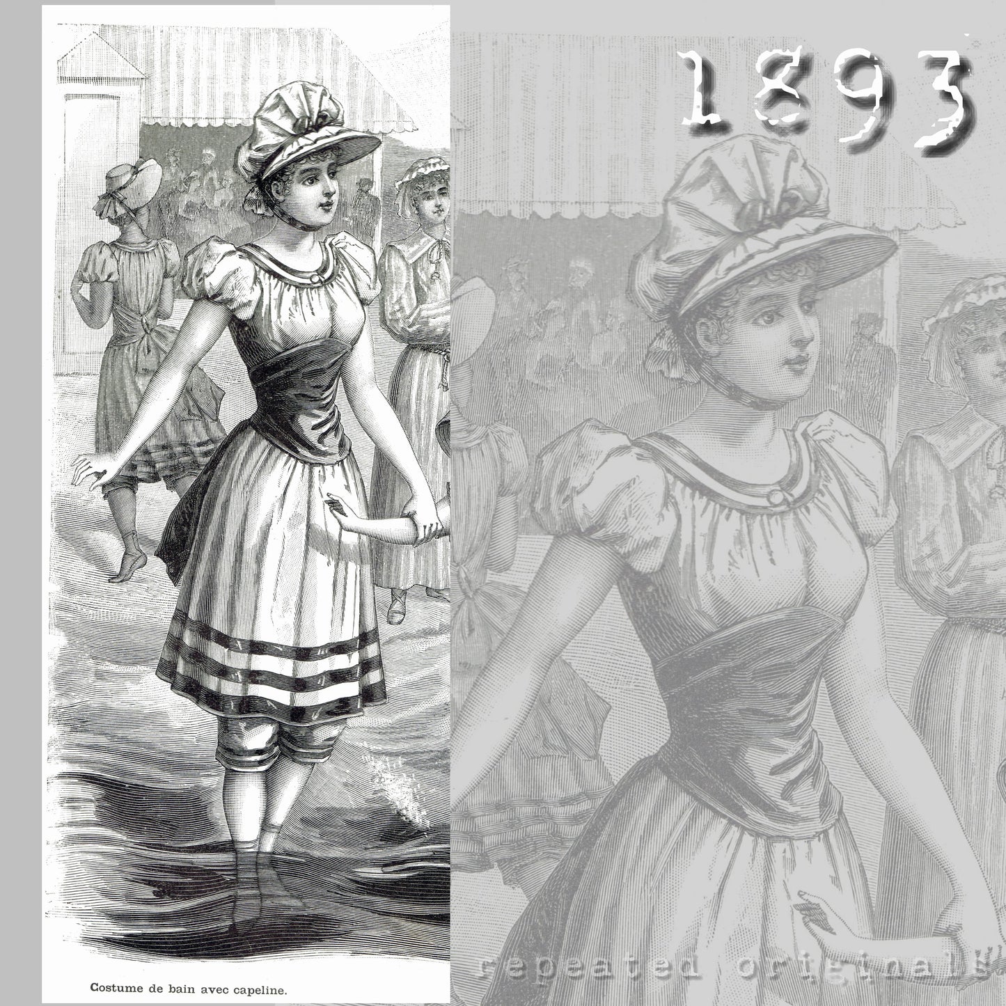 1893 Swimming Costume with Sash and Cap Sewing Pattern - INSTANT DOWNLOAD PDF