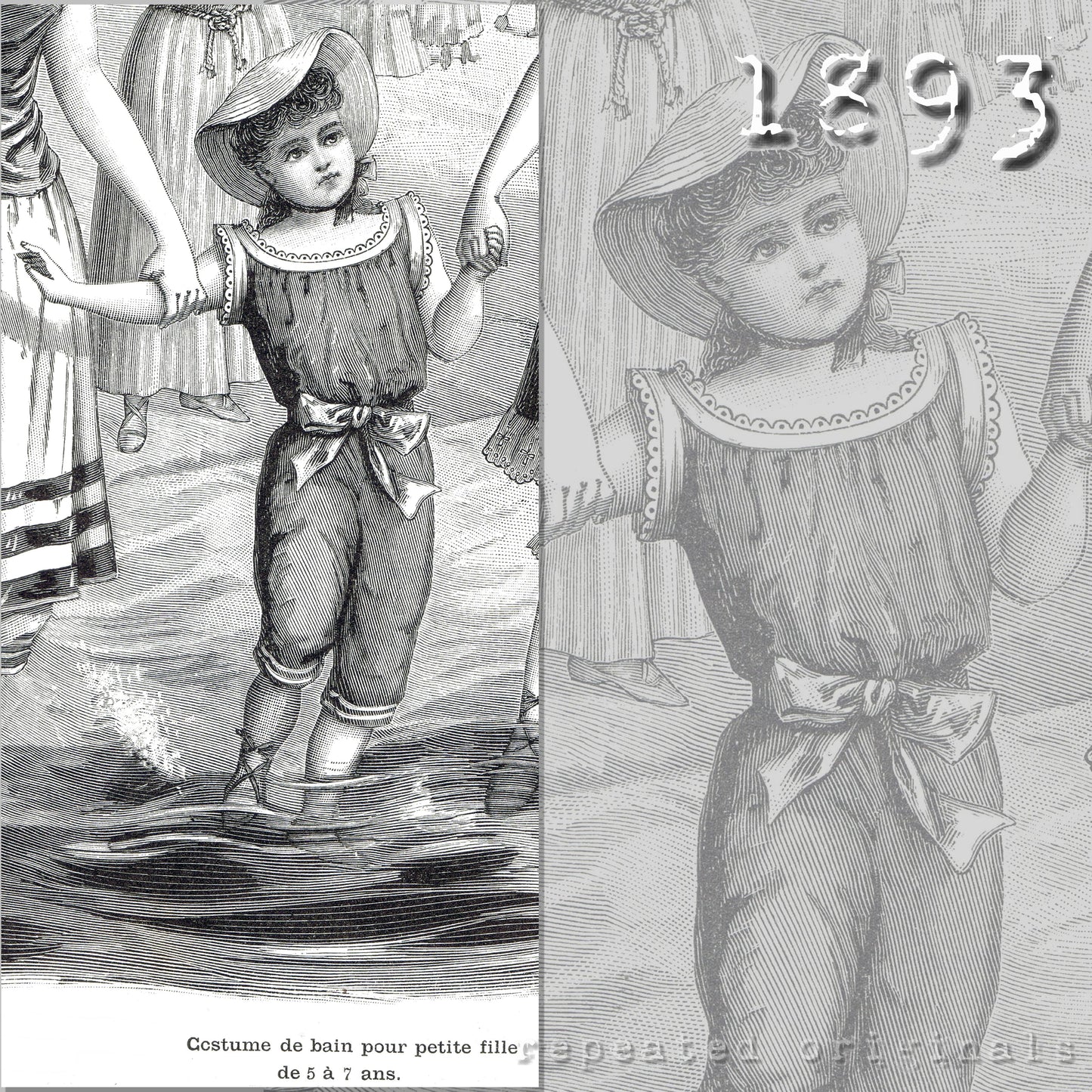 1893 Swimming Costume for Girl 5 - 7 years Sewing Pattern - INSTANT DOWNLOAD PDF