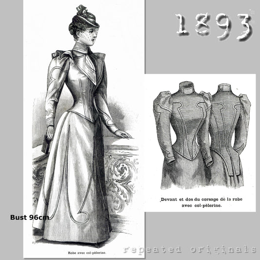 1893 Dress with Caped Collar Sewing Pattern - INSTANT DOWNLOAD PDF