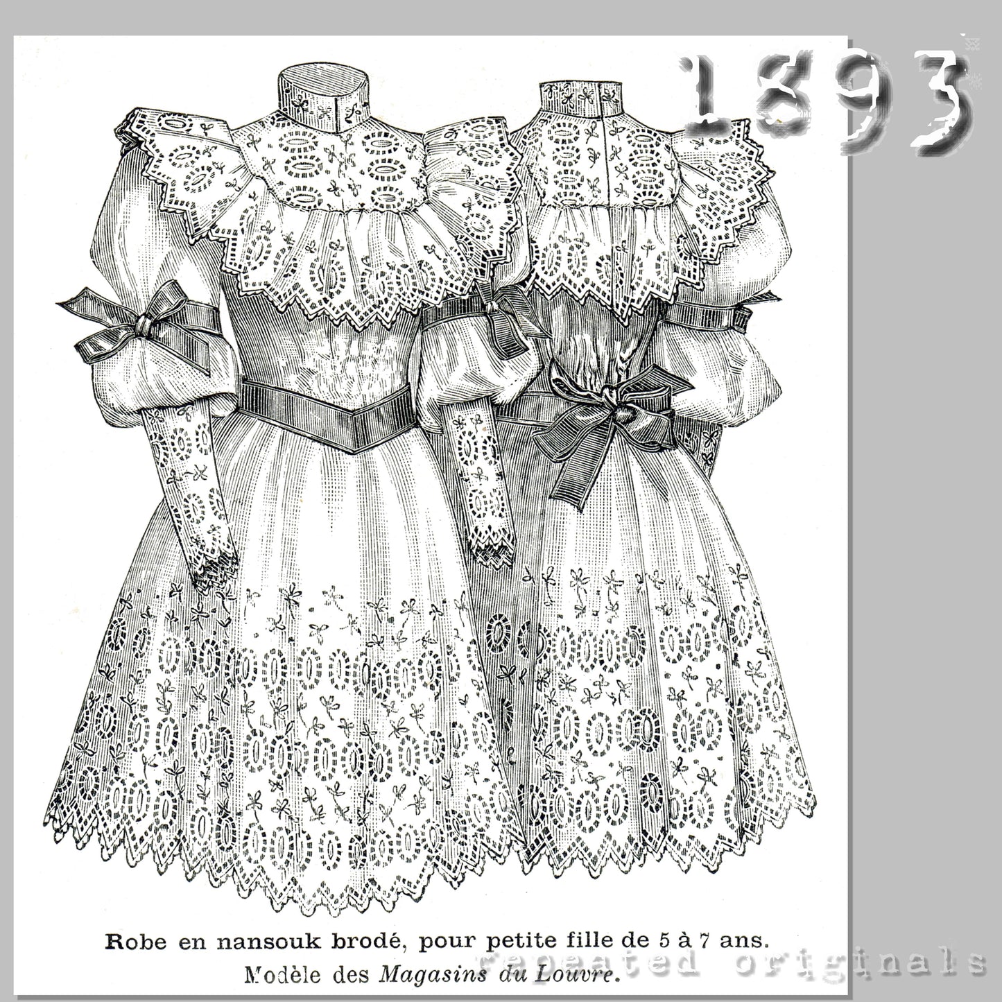 1893 Embroidered Dress for Girl 5 to 7 Years Sewing Pattern - INSTANT DOWNLOAD PDF