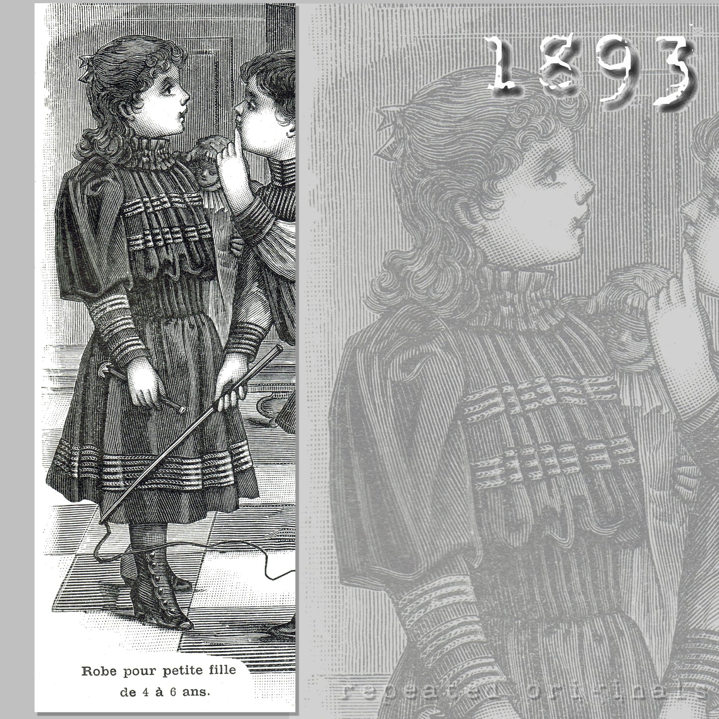 1893 Dress for Girl aged 4 - 6 Years Sewing Pattern - INSTANT DOWNLOAD PDF