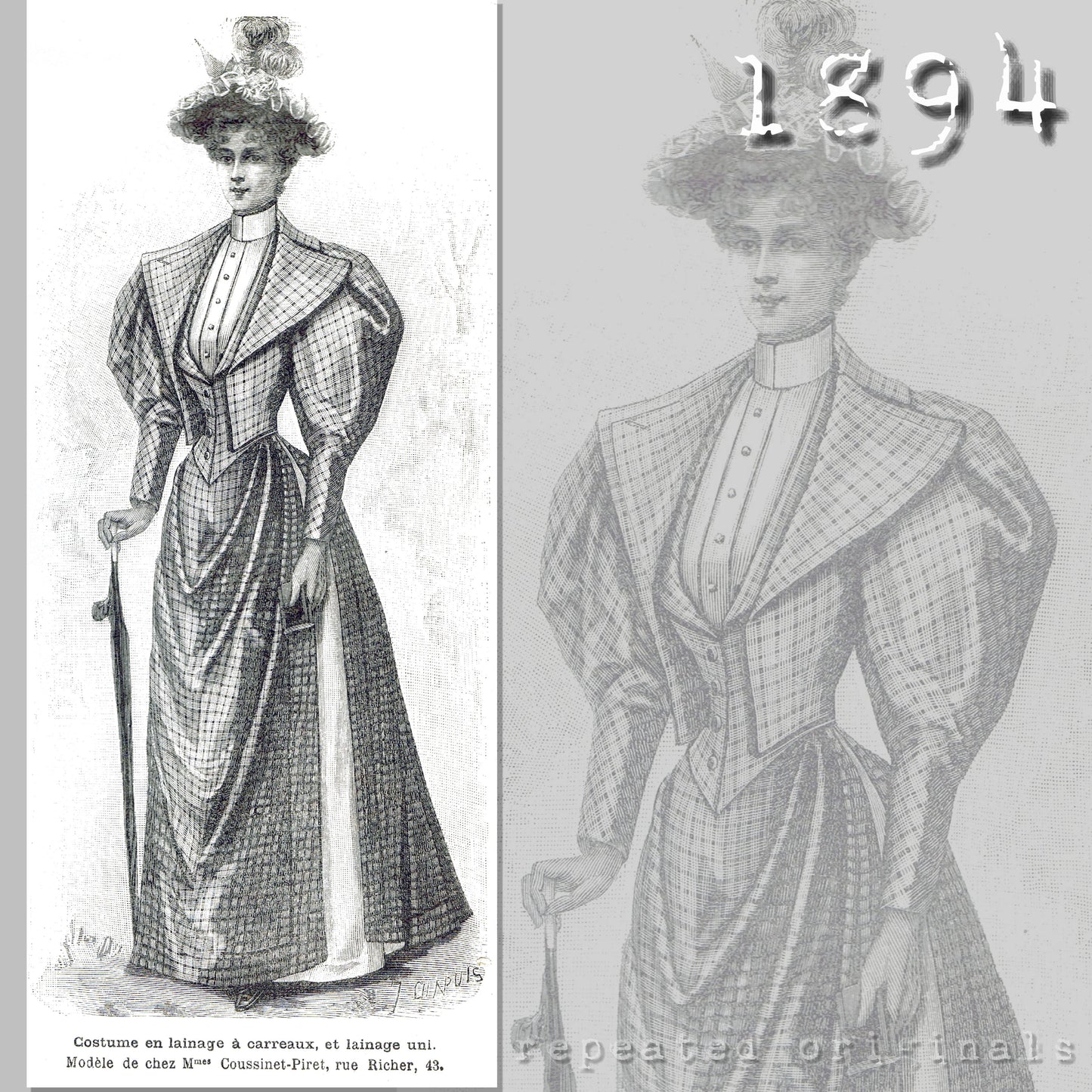 1894 Suit (Skirt, Waistcoat and Jacket) Sewing Pattern - INSTANT DOWNLOAD PDF