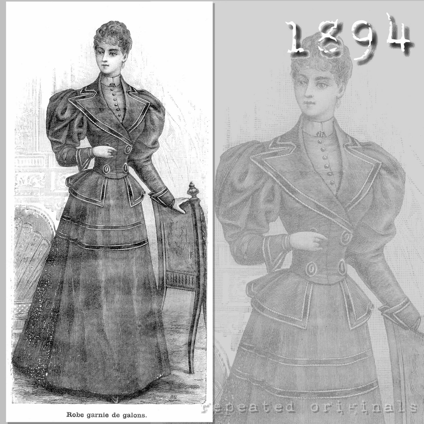 1894 Dress with Peplum Sewing Pattern - INSTANT DOWNLOAD PDF