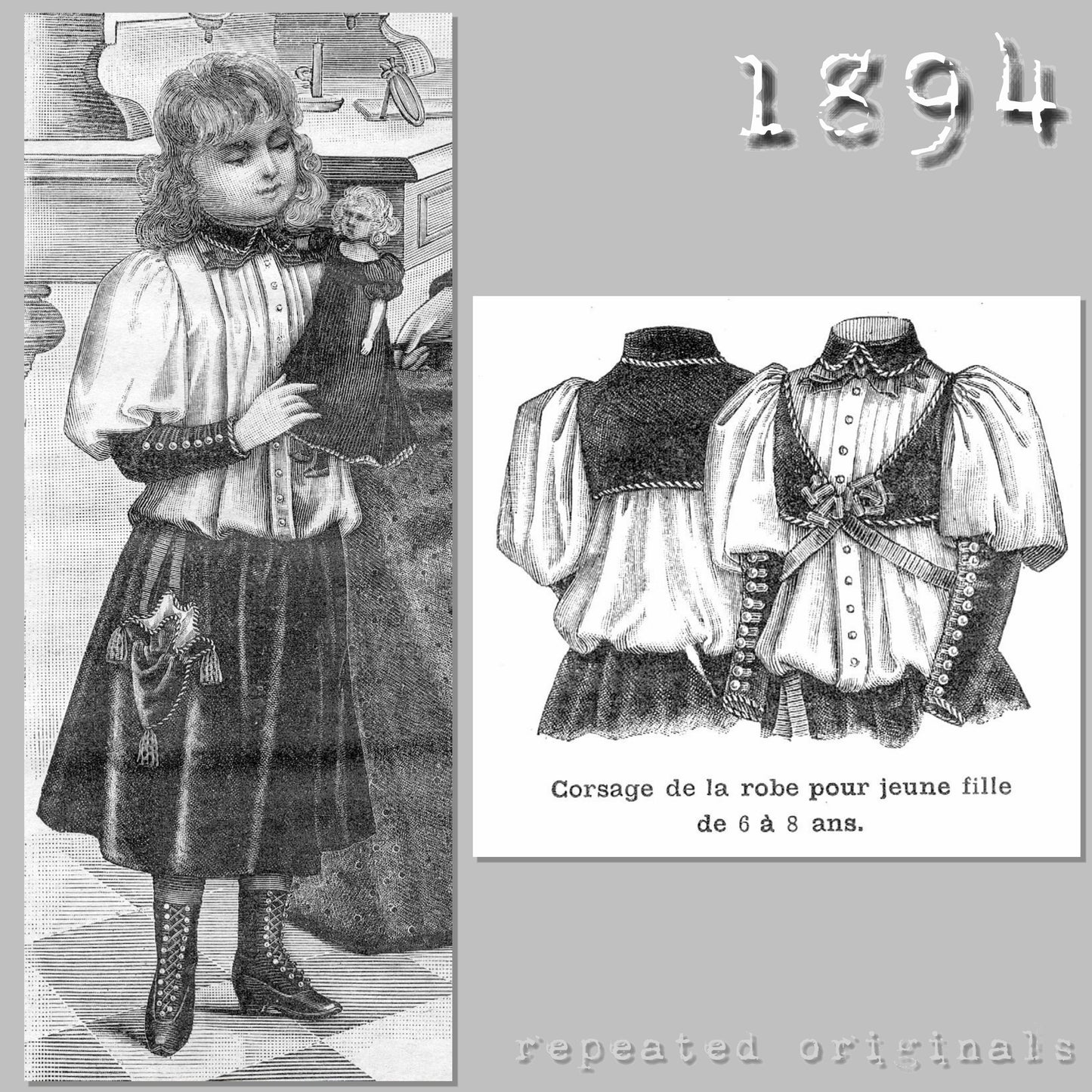 1894 Dress and Jacket for Girl 6-8 Sewing Pattern - INSTANT DOWNLOAD PDF