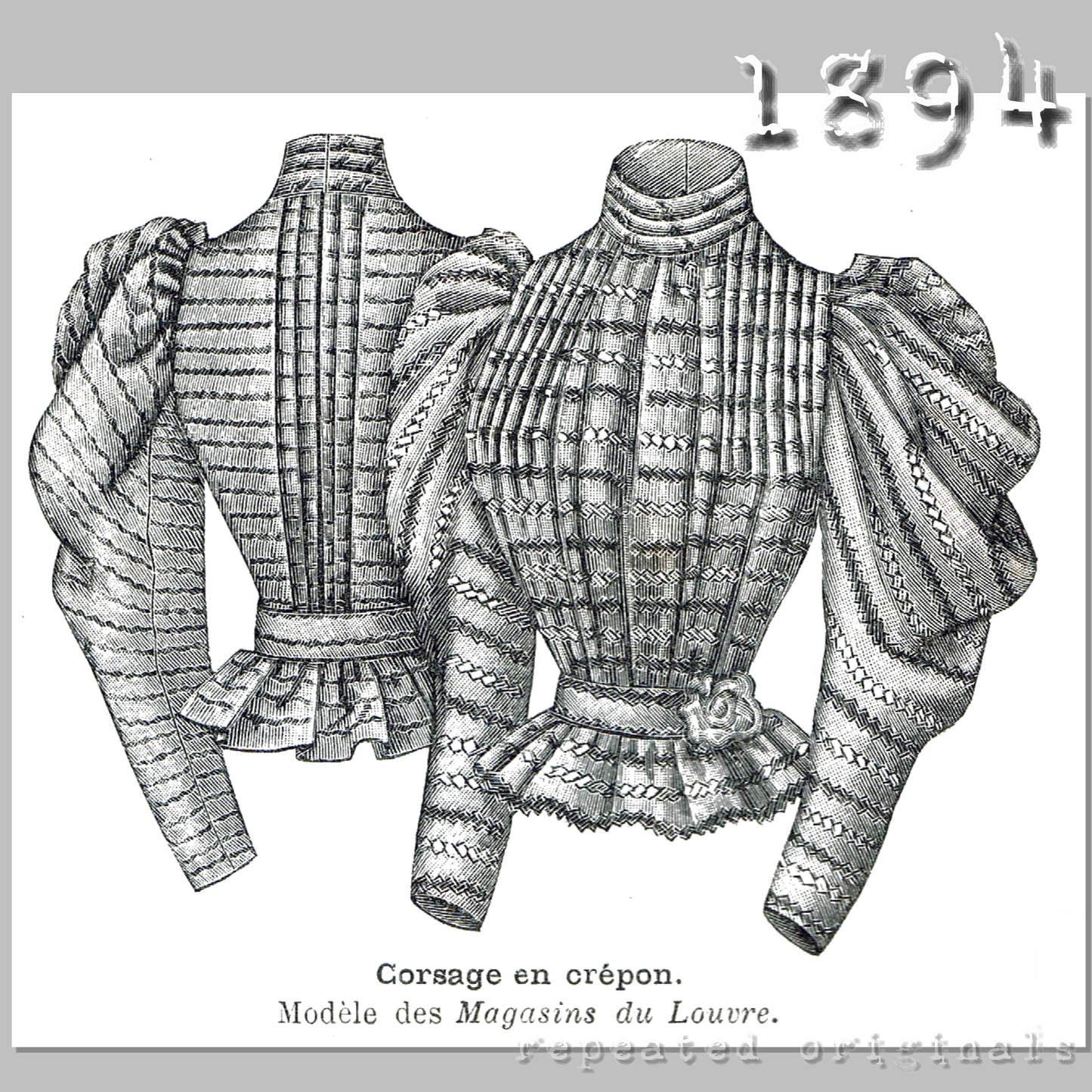 1894 Crepe Bodice Sewing Pattern - INSTANT DOWNLOAD PDF