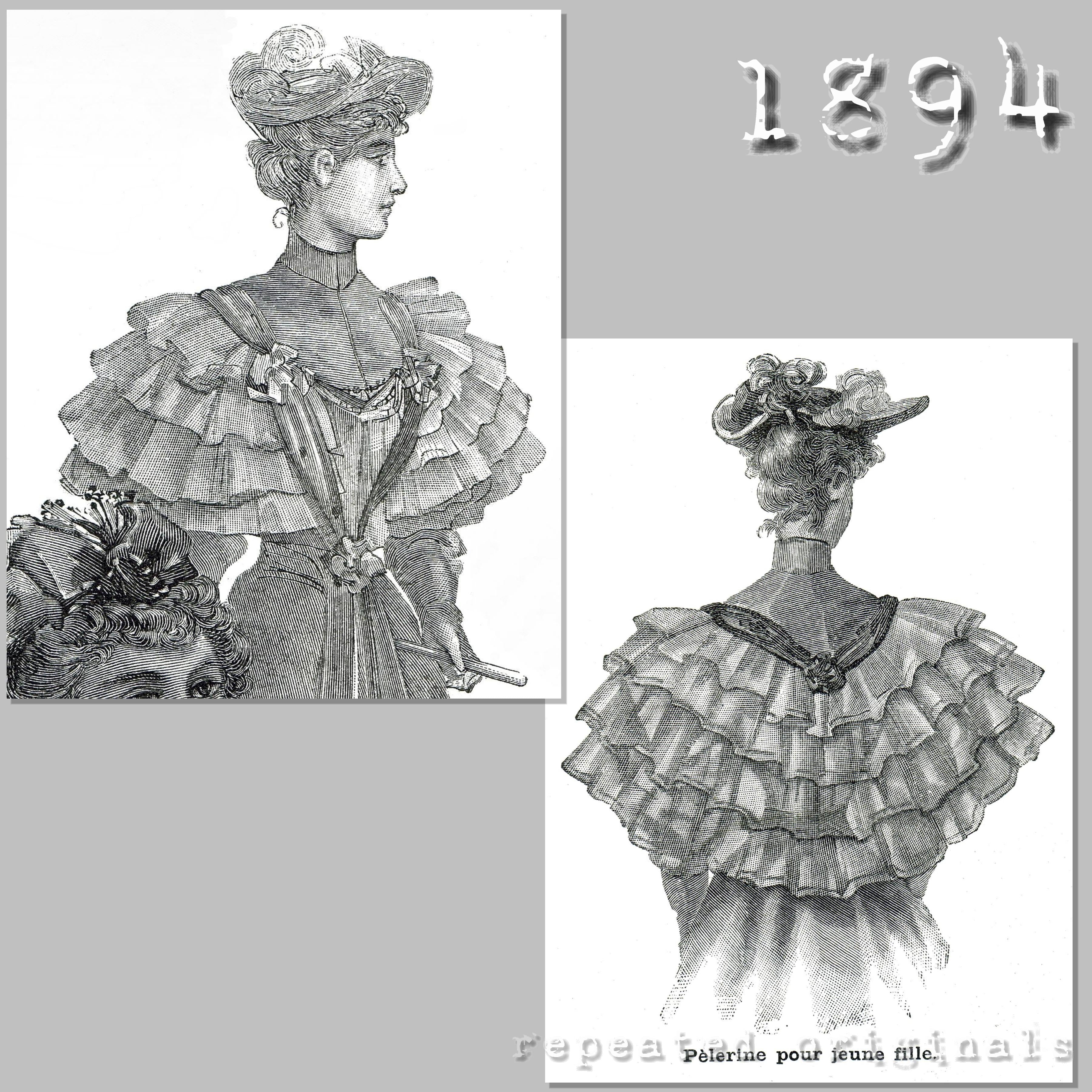 1894 Pelerine With Frills And Ribbon Trim Sewing Pattern INSTANT DOW 1894-pelerine-with-frills-and-ribbon-trim-sewing-pattern-instant-dow