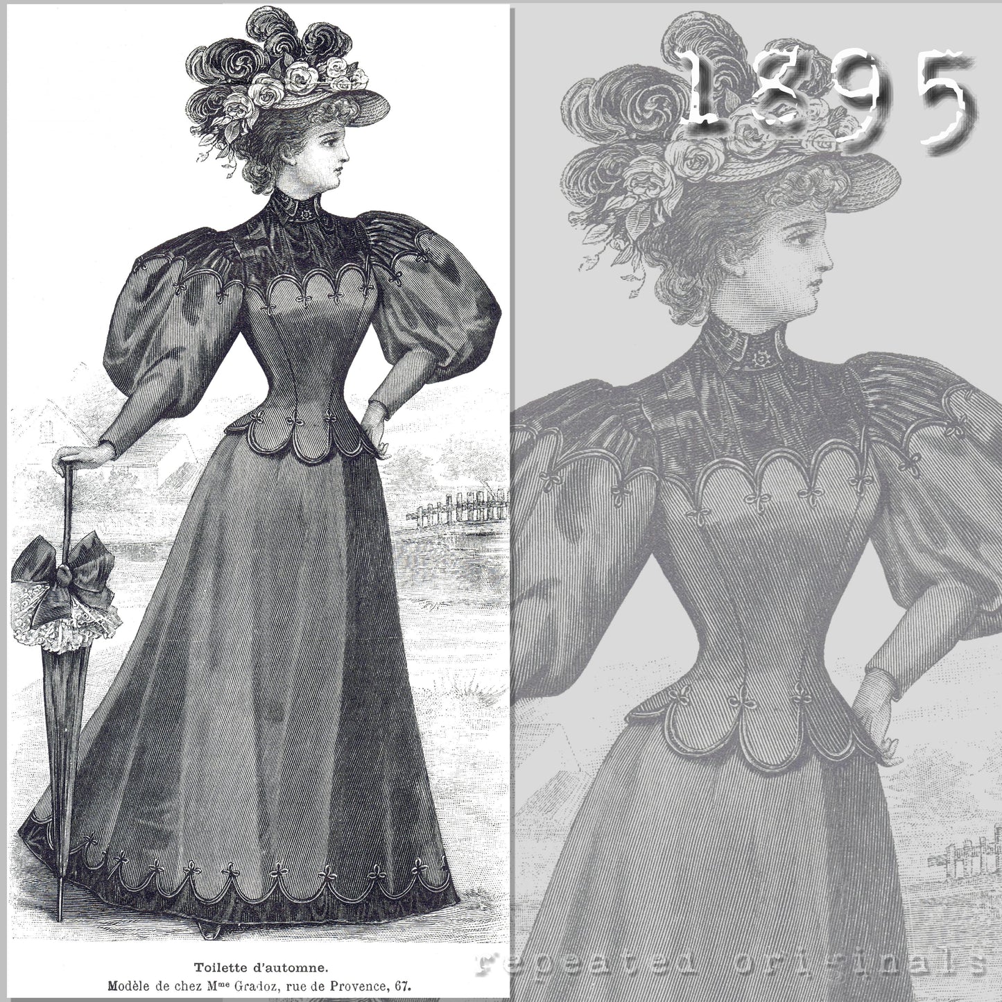 1895 Autumn Dress Sewing Pattern - INSTANT DOWNLOAD PDF