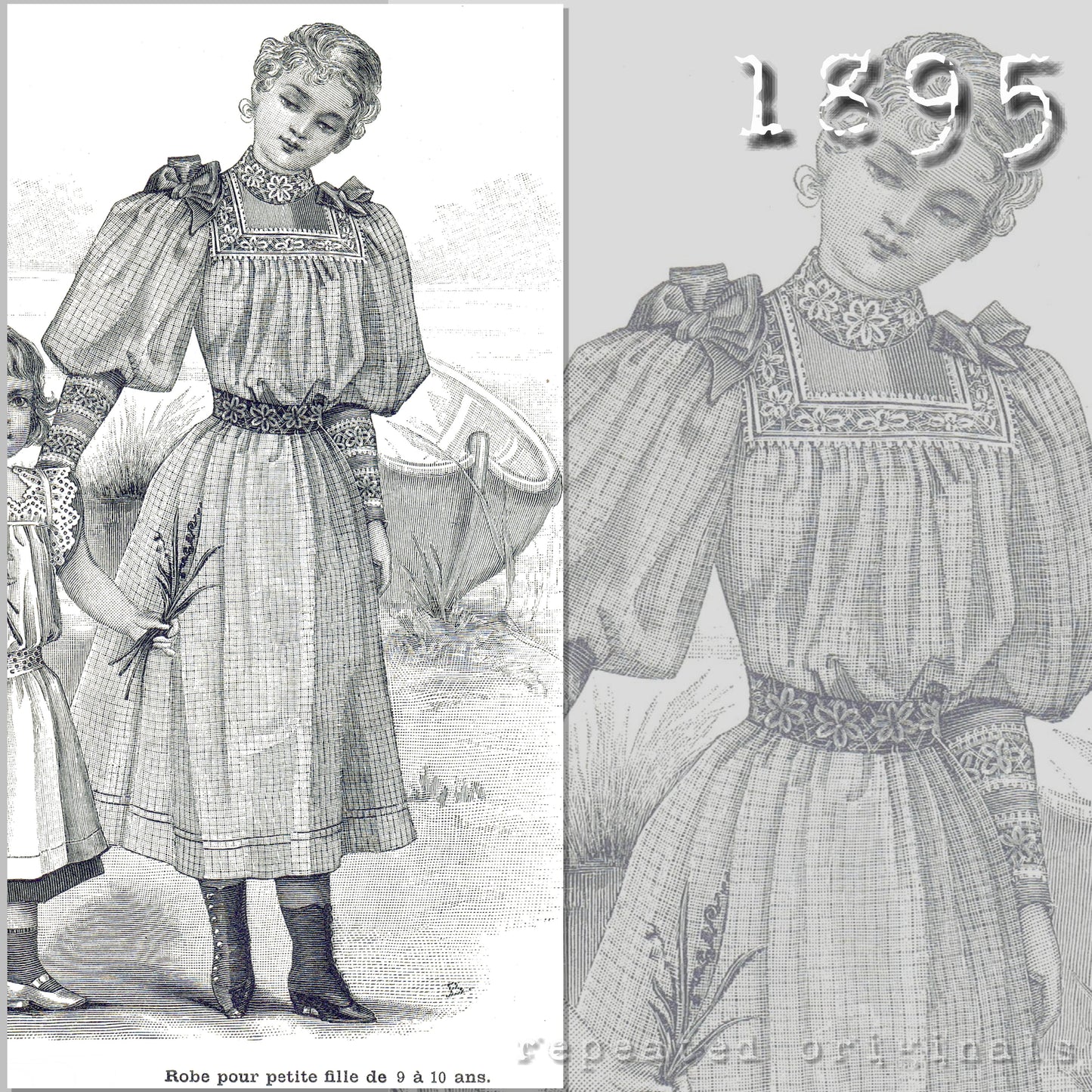1895 Dress for Girl 9 - 10 Years Sewing Pattern - INSTANT DOWNLOAD PDF