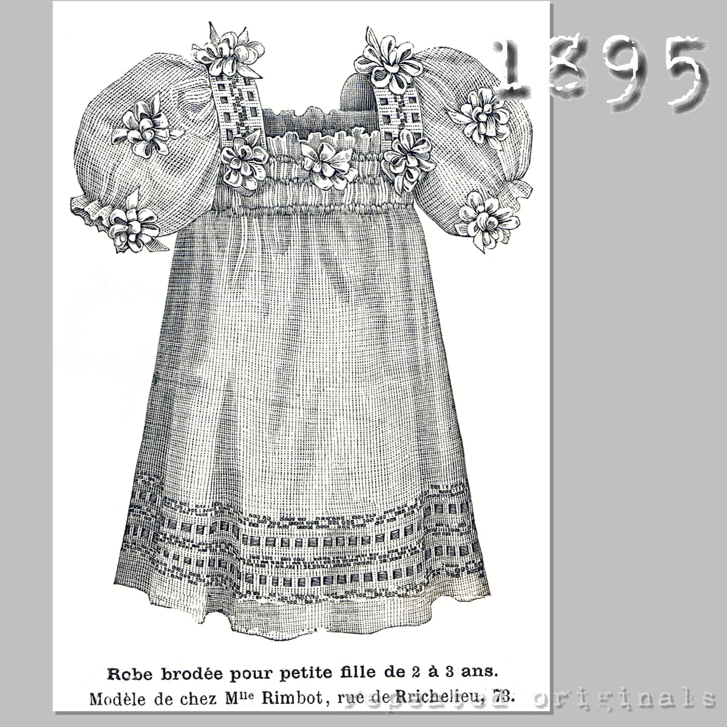 1895 Dress for Girl 3-5 years Sewing Pattern - INSTANT DOWNLOAD PDF