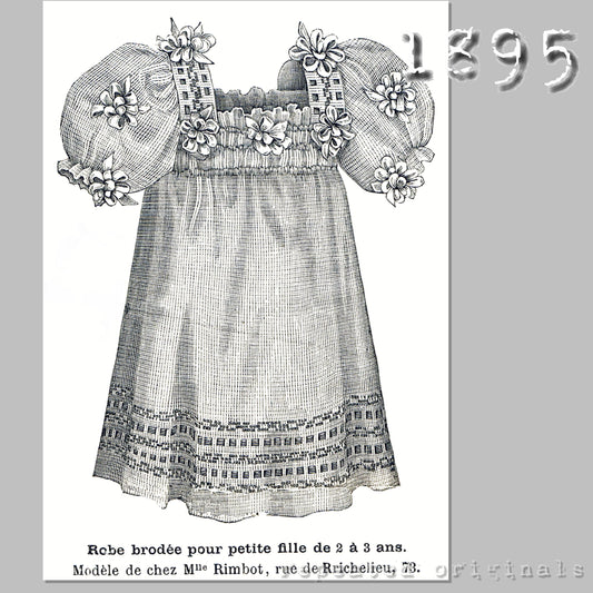 1895 Dress for Girl 3-5 years Sewing Pattern - INSTANT DOWNLOAD PDF
