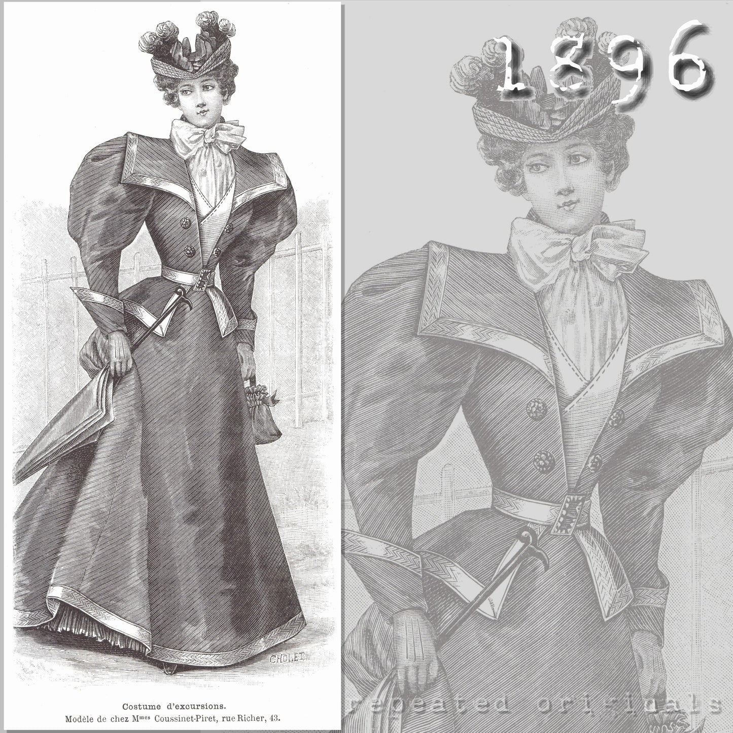 1896 Travelling Costume Sewing Pattern - INSTANT DOWNLOAD PDF