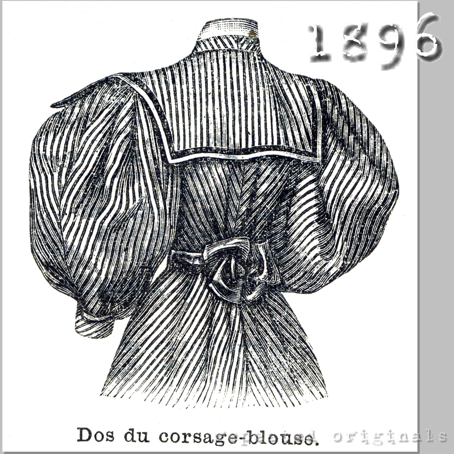 1896 Striped Blouse Dress with Collared Bib Sewing Pattern - INSTANT DOWNLOAD PDF