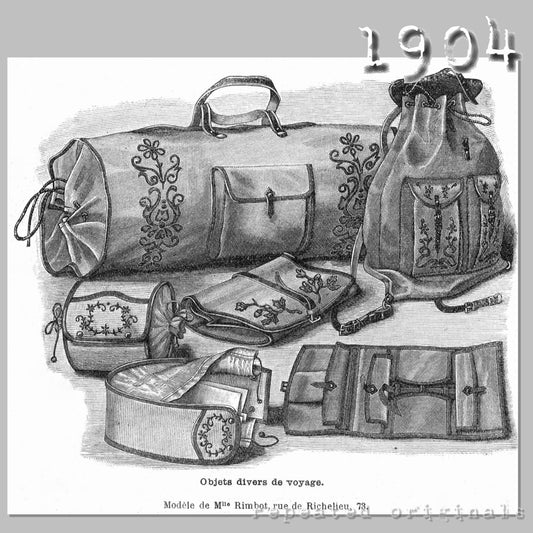 1904 Bag, Backpack, Toiletries Kit, Collar and Cuff Carriers Sewing Pattern - INSTANT DOWNLOAD PDF