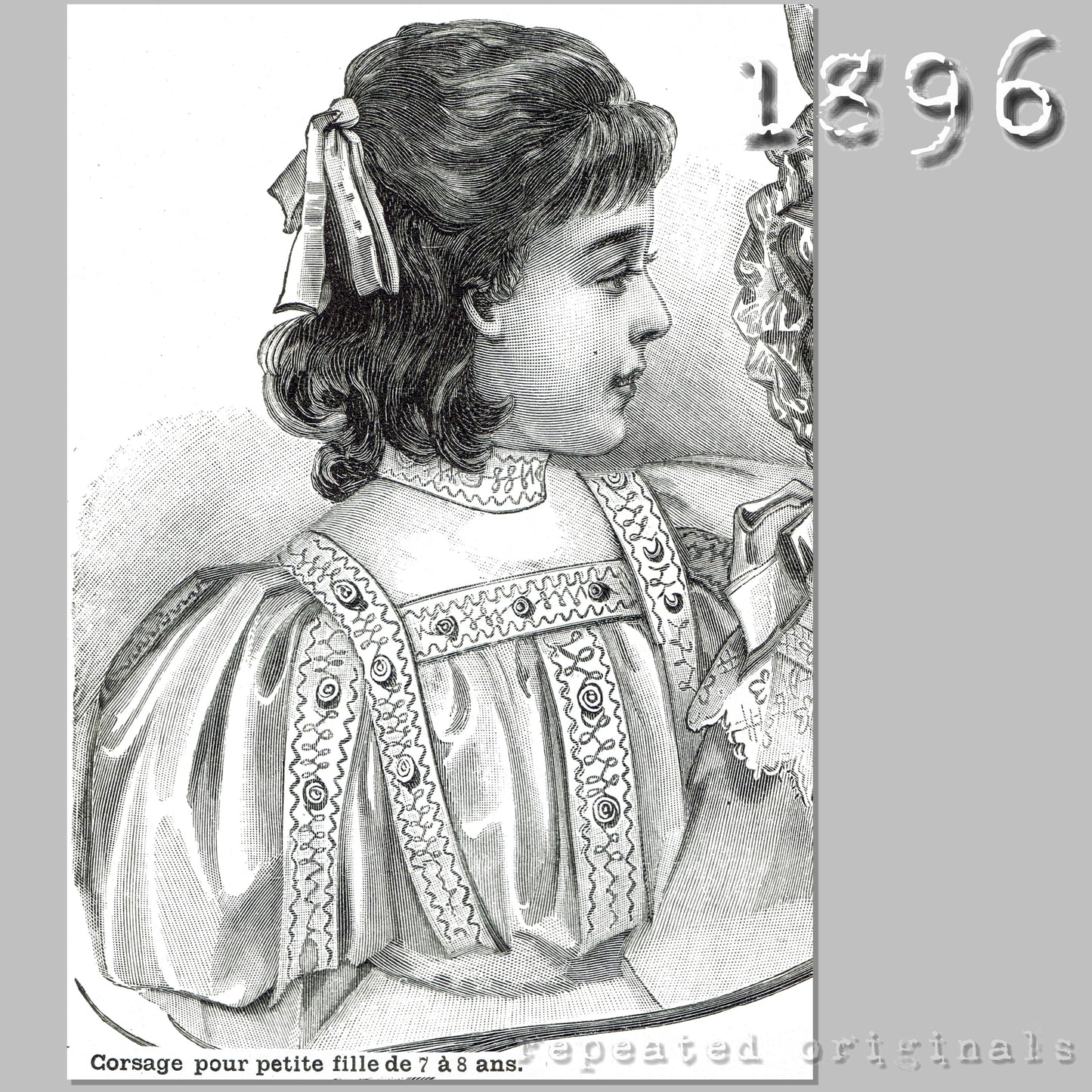 1896 Dress for Girl 7 to 8 Years Sewing Pattern - INSTANT DOWNLOAD PDF