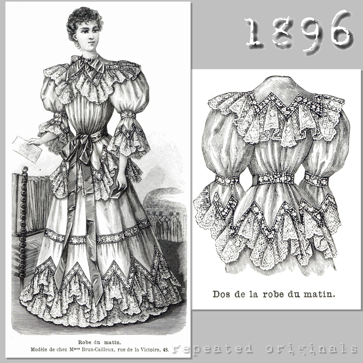 1896 Morning Dress, Lingerie - Bodice and Skirt Sewing Pattern - INSTANT DOWNLOAD PDF