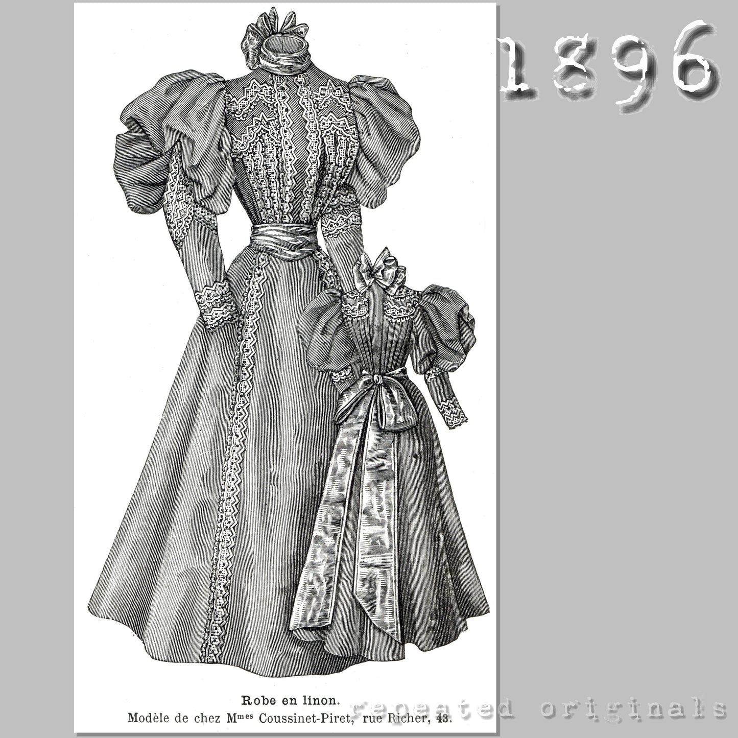 1896 Linen Dress (Bodice and Skirt) Sewing Pattern - INSTANT DOWNLOAD PDF