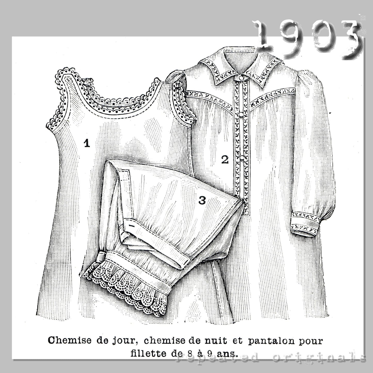 1903 Underwear for Girl 8 to 9 Years Sewing Pattern - INSTANT DOWNLOAD PDF