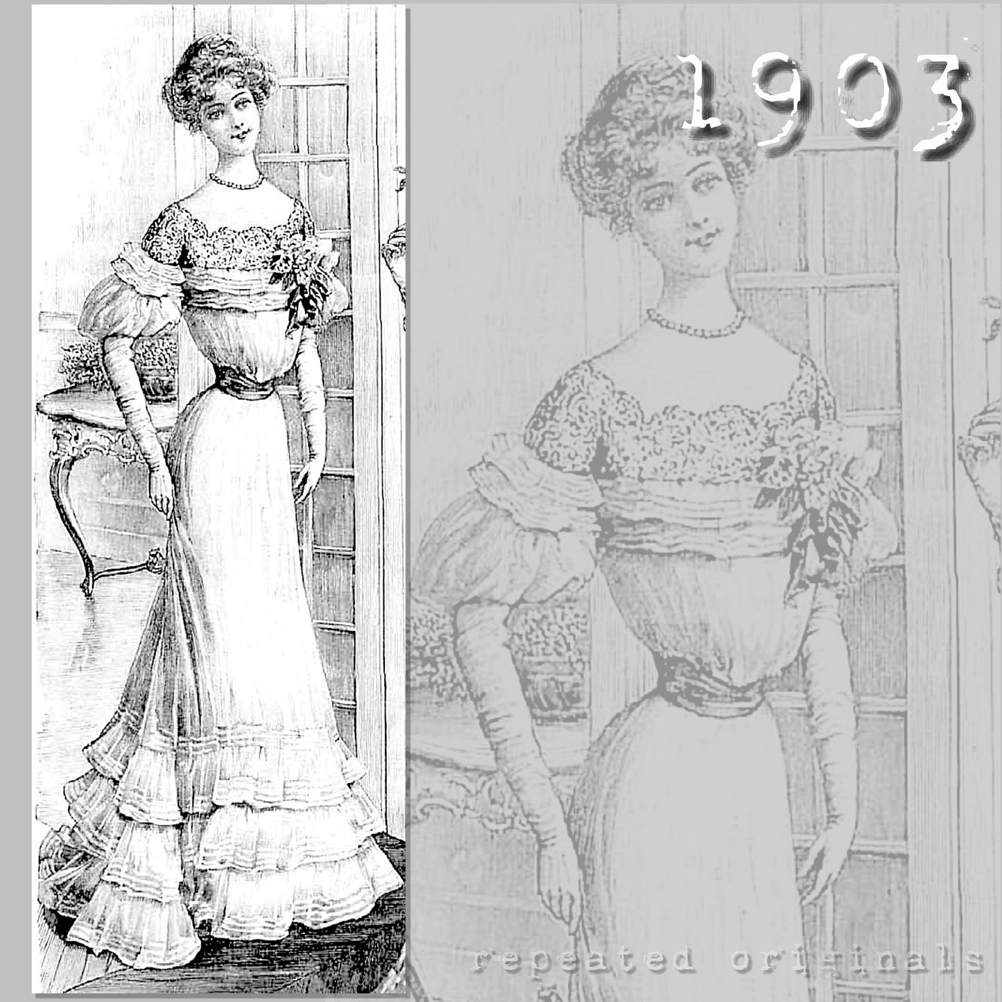 1903 Ball Gown for Young Lady Sewing Pattern - INSTANT DOWNLOAD PDF