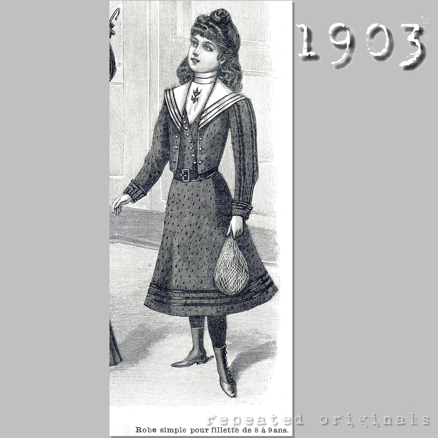 1903 Dress for girl 7 to 8 Years Sewing Pattern - INSTANT DOWNLOAD PDF