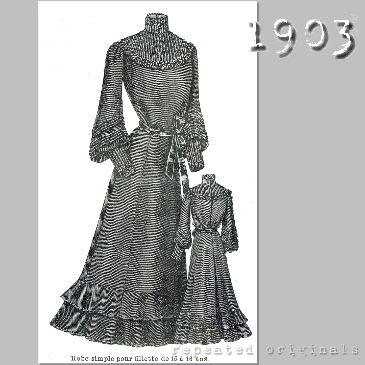 1903 Dress for Girl 15 to 16 Years Sewing Pattern - INSTANT DOWNLOAD PDF