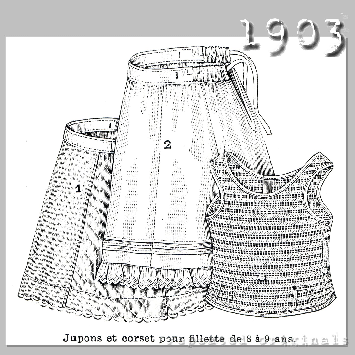 1903 Petticoats and Corset for Girl 8 to 9 Years Sewing Pattern - INSTANT DOWNLOAD PDF
