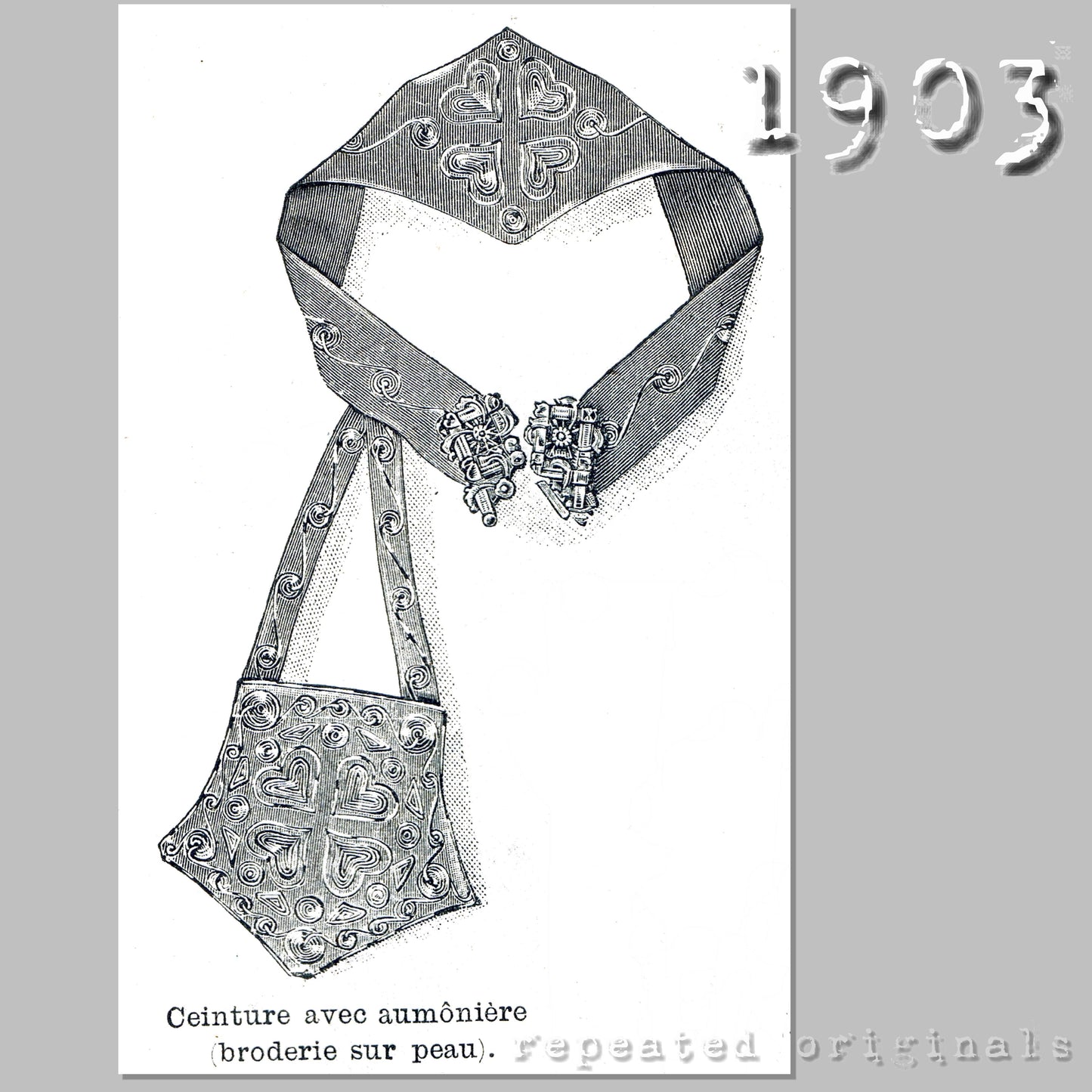1903 Belt with Purse (Embroidered on Chamois Leather) Sewing Pattern - INSTANT DOWNLOAD PDF