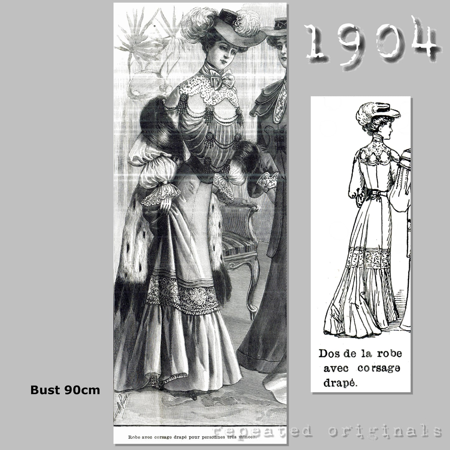 1904 Theatre or Visiting Dress Sewing Pattern - INSTANT DOWNLOAD PDF