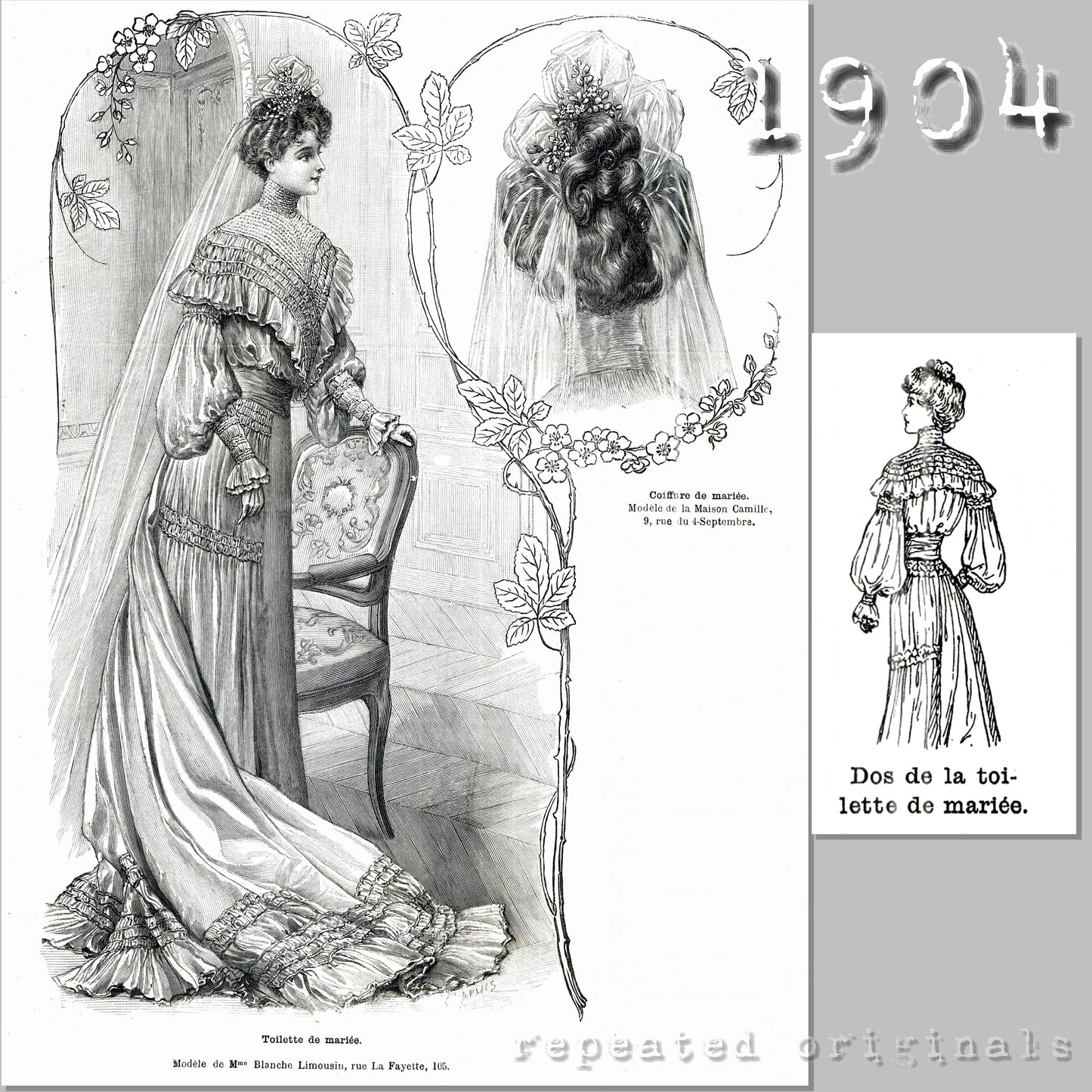 1904 Wedding Gown and Veil Sewing Pattern - INSTANT DOWNLOAD PDF