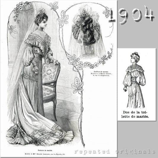 1904 Wedding Gown and Veil Sewing Pattern - INSTANT DOWNLOAD PDF