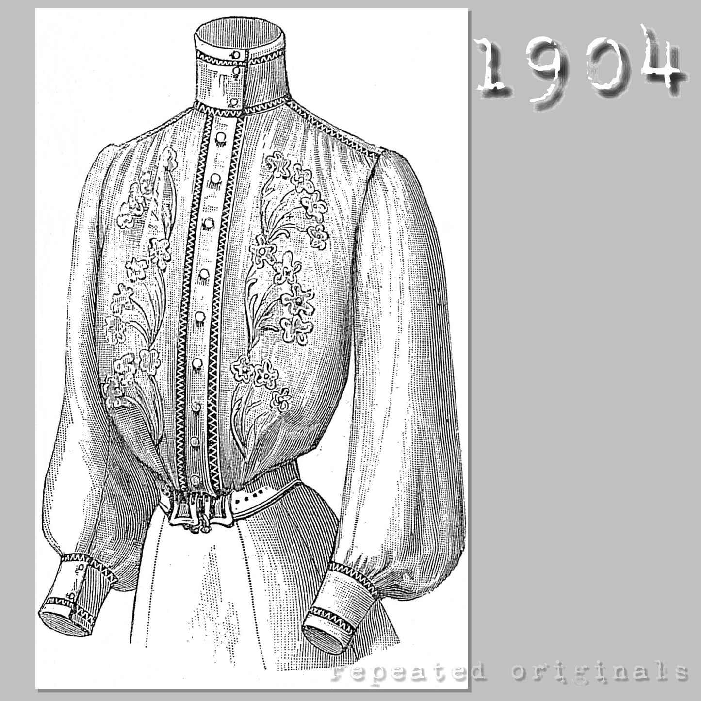 1904 Embroidered Blouse Sewing Pattern - INSTANT DOWNLOAD PDF