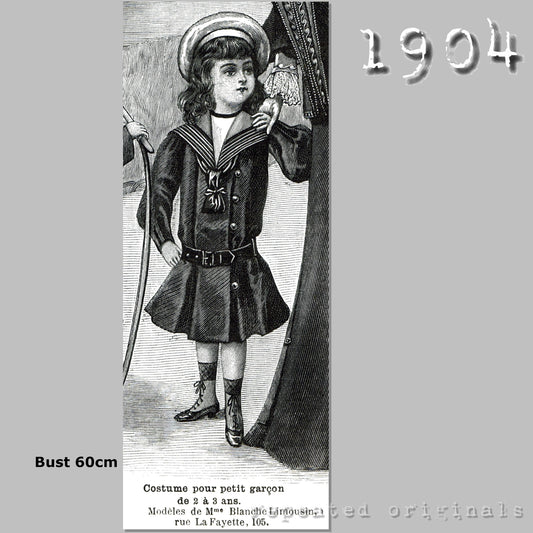 1904 Sailor Costume for Child 2-3 Years Sewing Pattern - INSTANT DOWNLOAD PDF