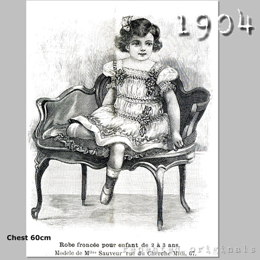 1904 Gathered Dress for a Girl 2-3 Years Sewing Pattern - INSTANT DOWNLOAD PDF