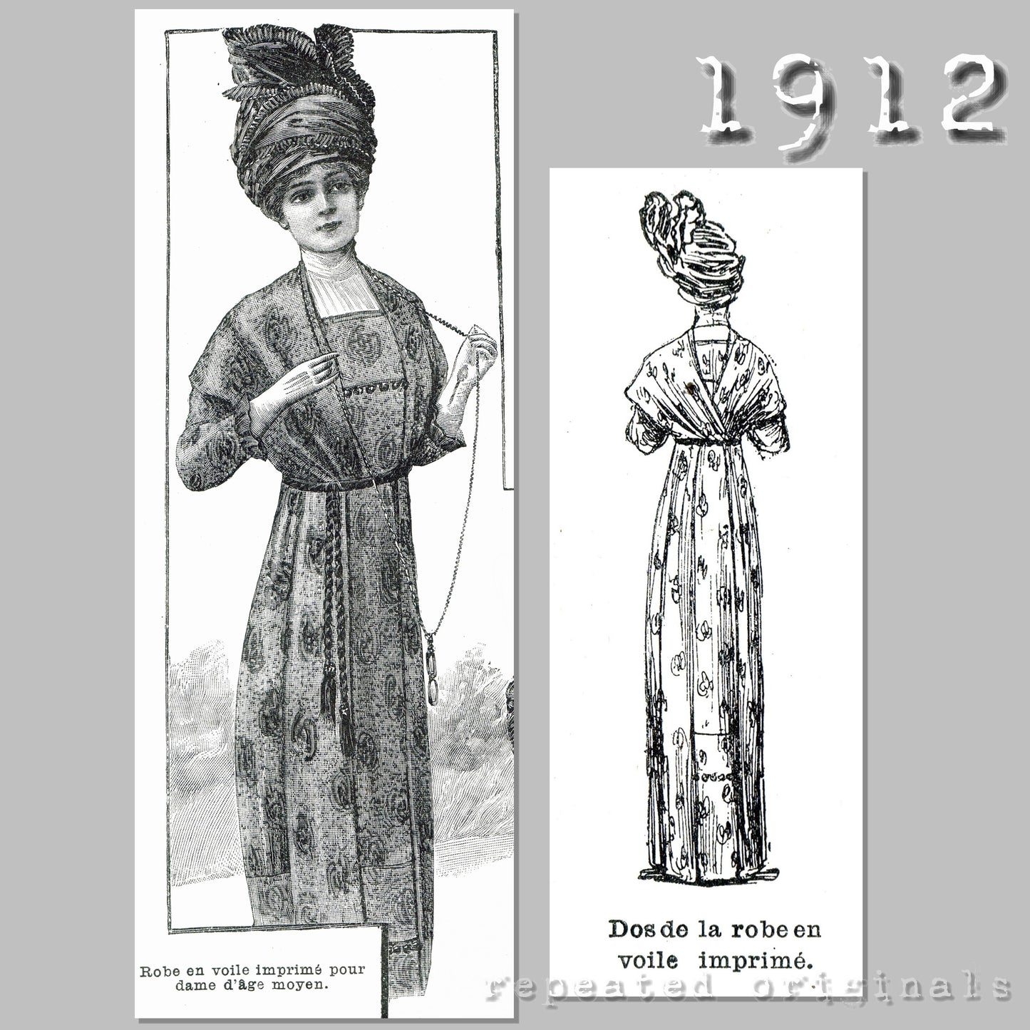 1912 Voile Dress for an Older Lady Sewing Pattern - INSTANT DOWNLOAD PDF