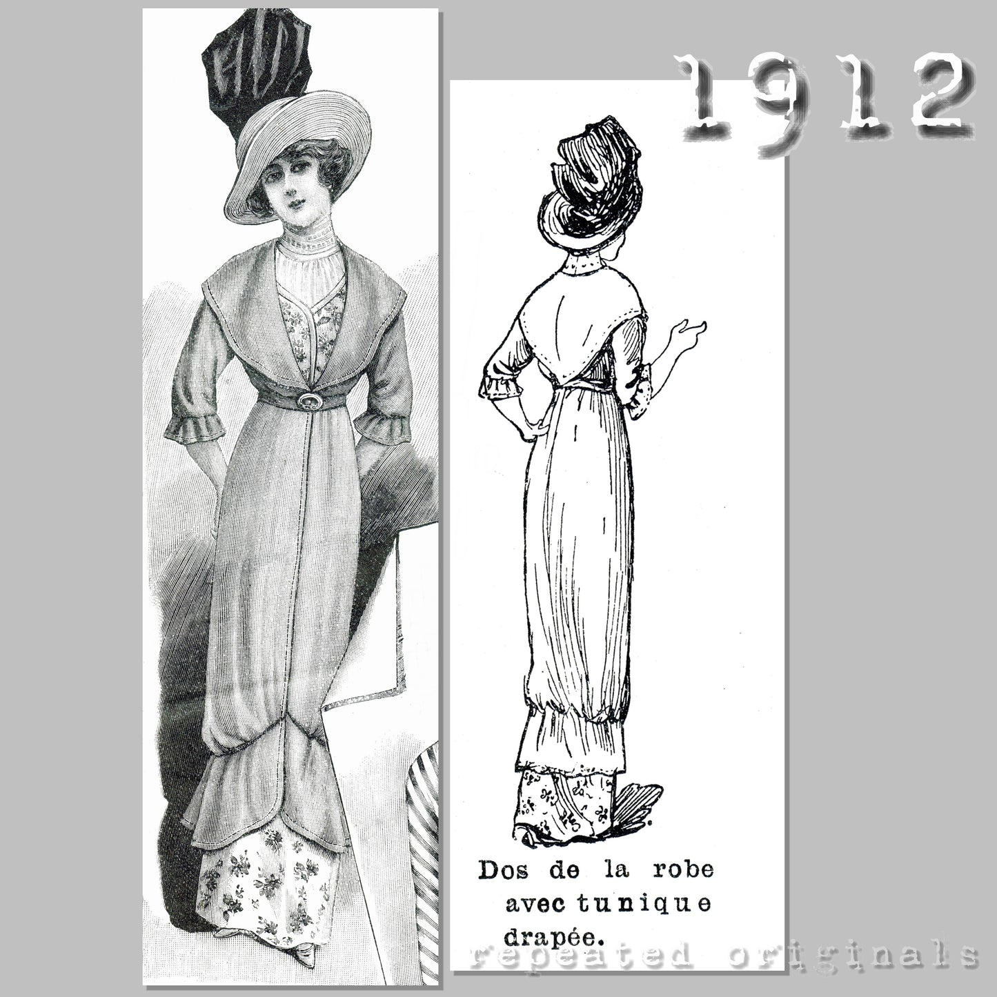 1912 Dress with Draped Tunic Sewing Pattern - INSTANT DOWNLOAD PDF
