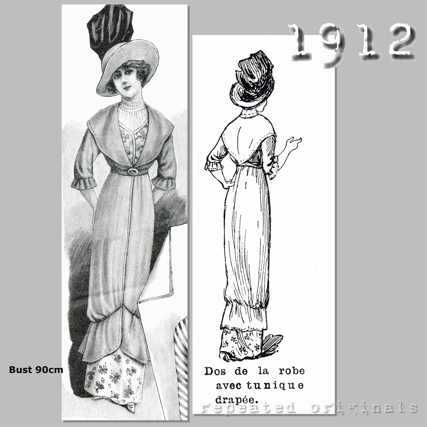 1912 Dress with Draped Tunic Sewing Pattern - INSTANT DOWNLOAD PDF