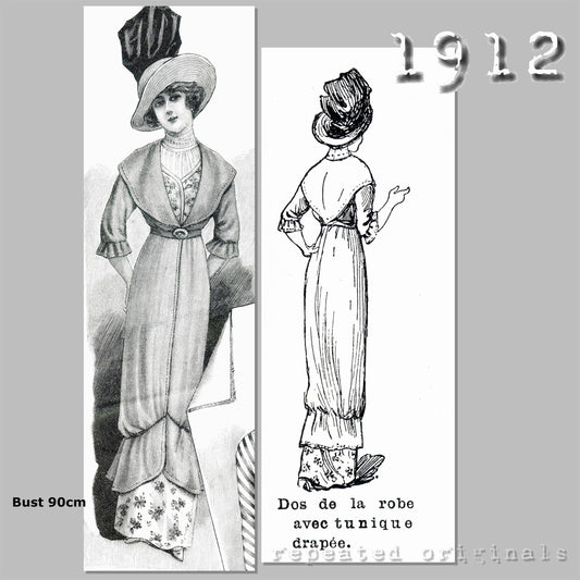1912 Dress with Draped Tunic Sewing Pattern - INSTANT DOWNLOAD PDF