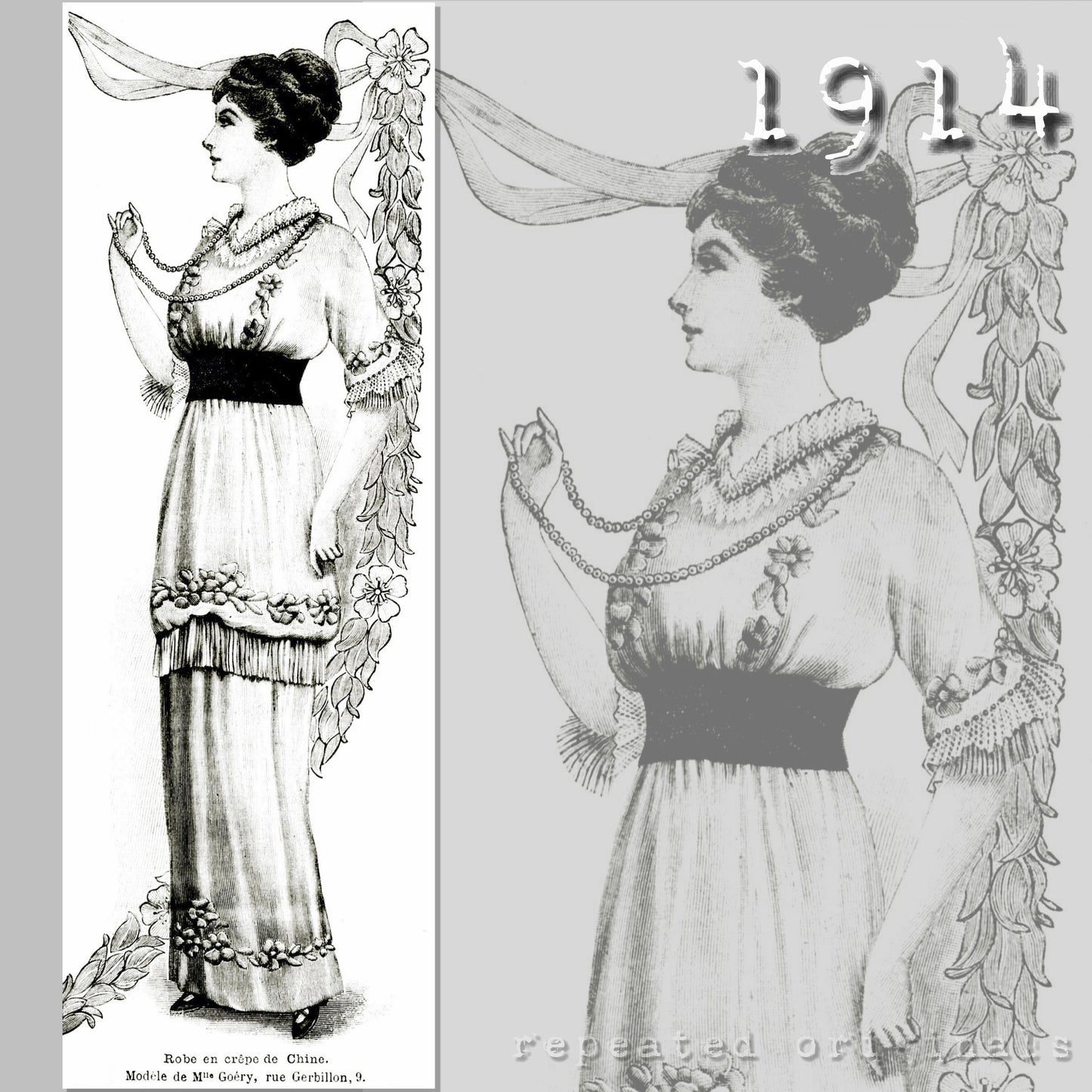 1914 Crepe de Chine Dress Sewing Pattern - INSTANT DOWNLOAD PDF
