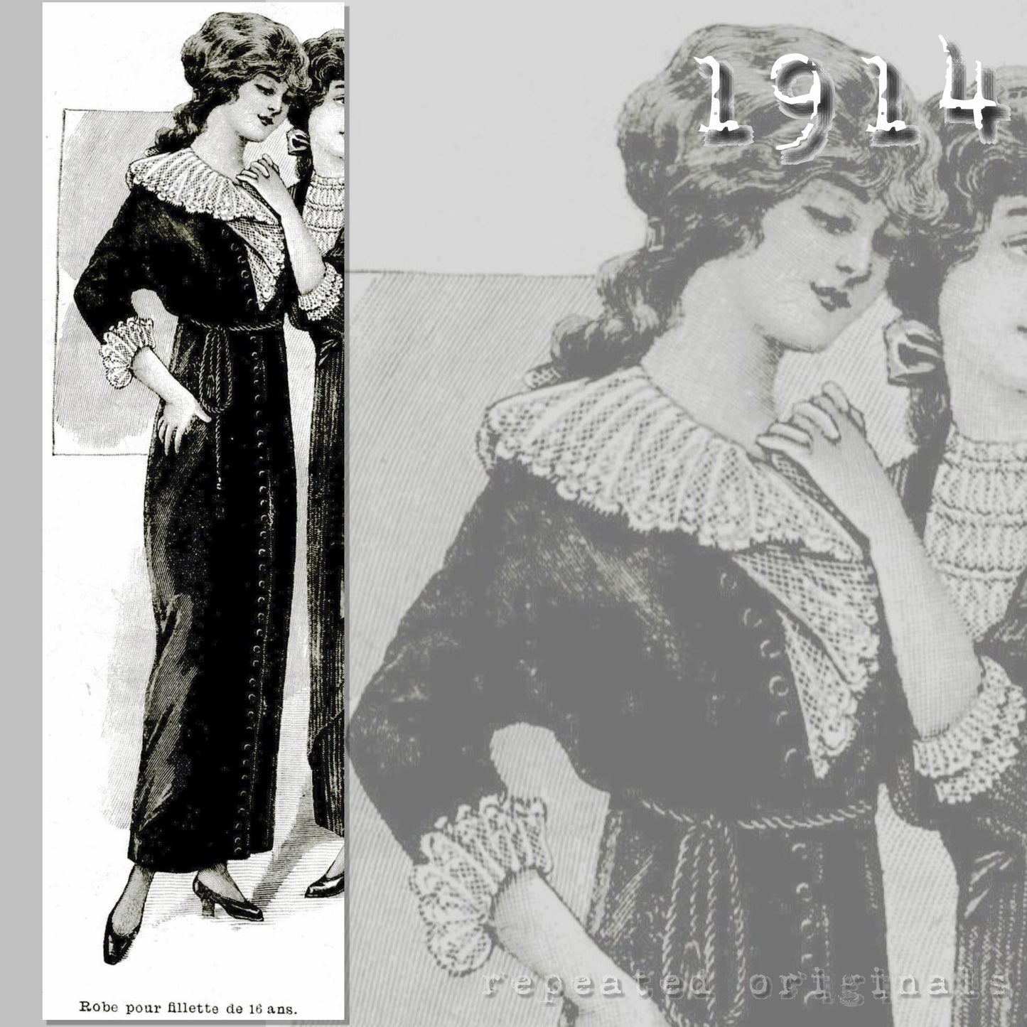 1914 Girls Velvet Dress (Bust 88cm) Sewing Pattern - INSTANT DOWNLOAD PDF