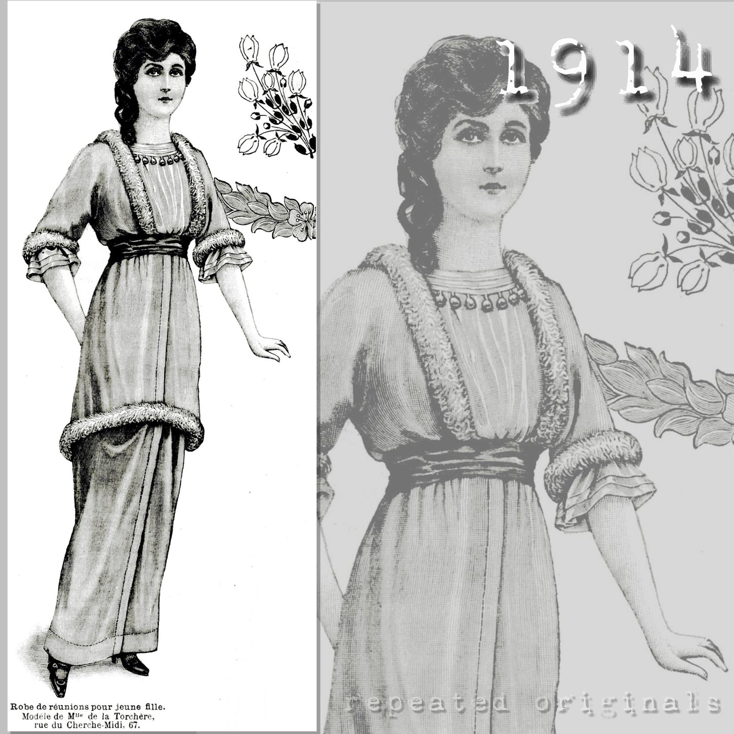 1914 Dress for Young Lady (Bust 90cm) Sewing Pattern - INSTANT DOWNLOAD PDF