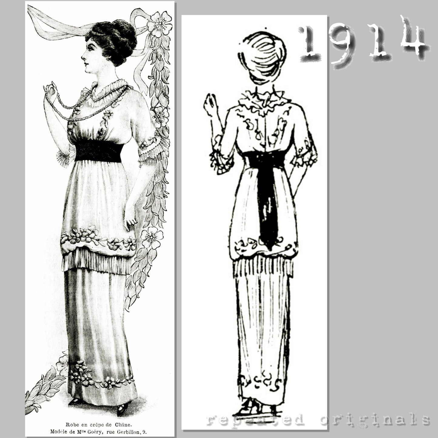 1914 Crepe de Chine Dress Sewing Pattern - INSTANT DOWNLOAD PDF