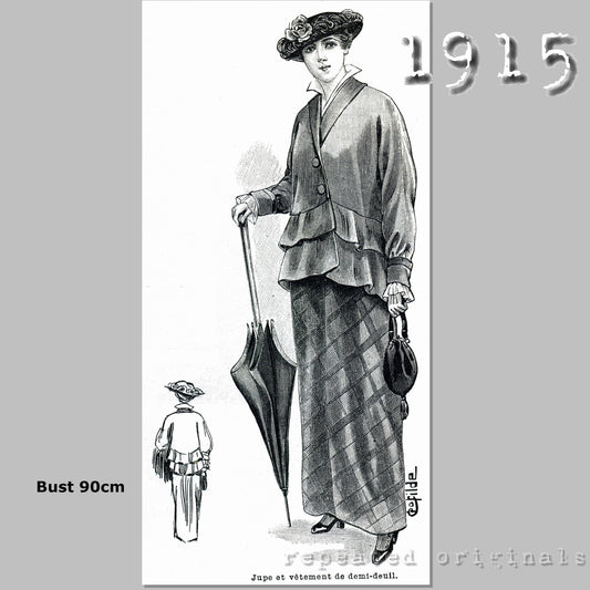 1915 Half Mourning Jacket and Skirt Sewing Pattern - INSTANT DOWNLOAD PDF