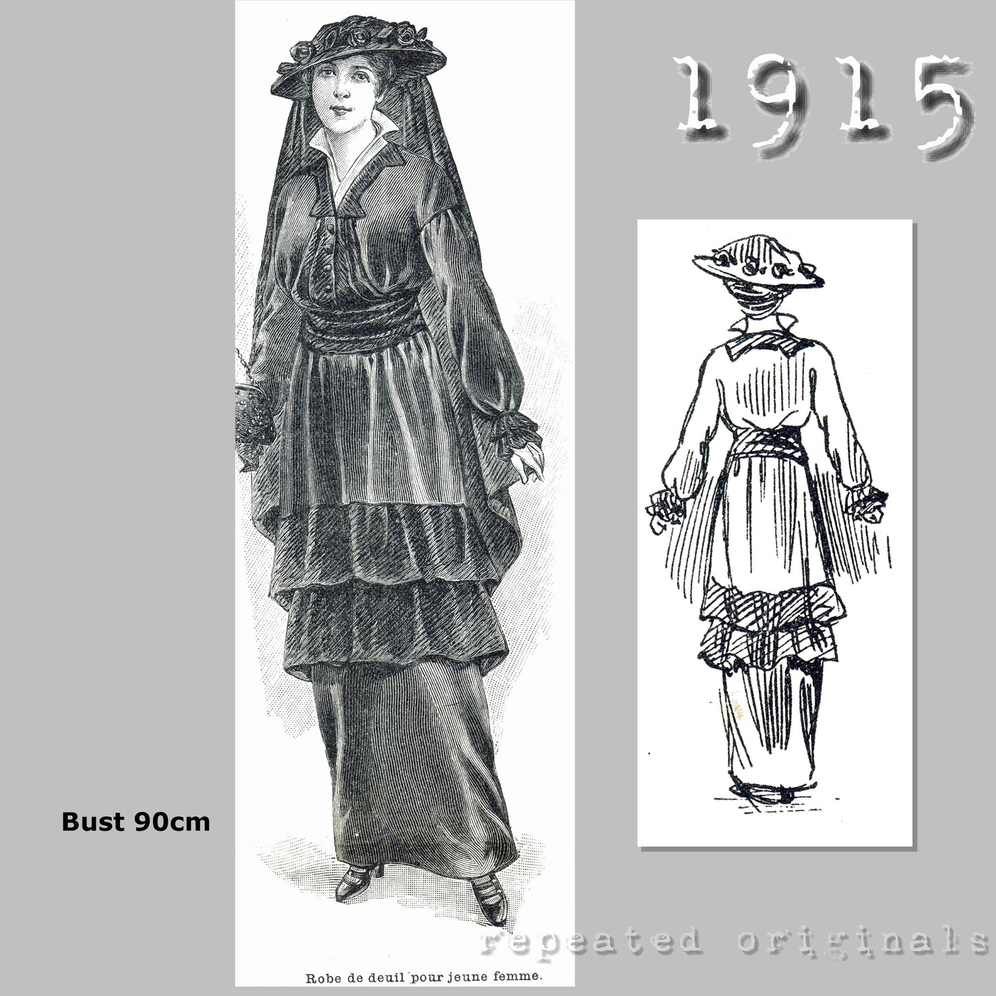 1915 Mourning Dress Sewing Pattern - INSTANT DOWNLOAD PDF